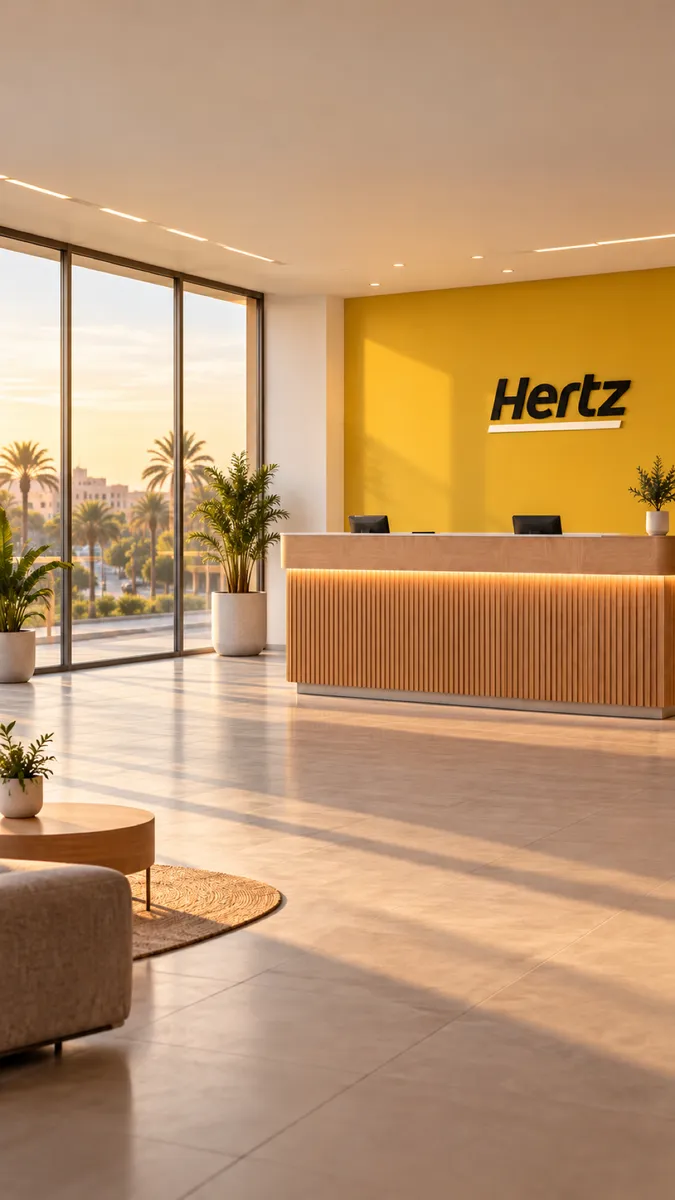 Comptoir d'agence de location aux couleurs jaunes de Hertz