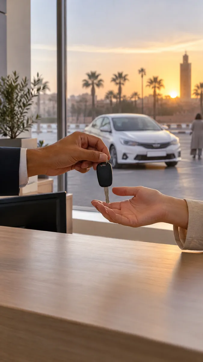 Remise des clés d'une voiture de location au comptoir