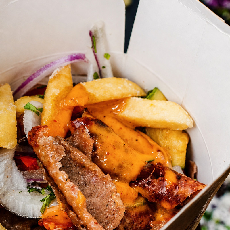 Box de Bomo's Kebab : frites, viande de döner et sauce